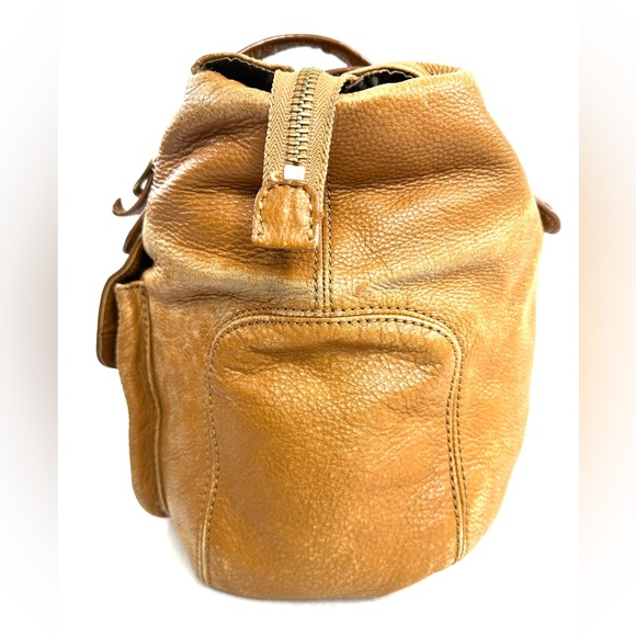 Michael Kors Caramel Brown Textured Leather Medium Shoulder Bag Satchel Buckle - Picture 6 of 13